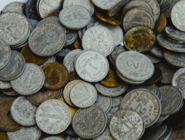 A pile of old, tarnished coins